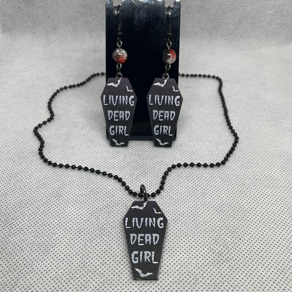 Living Dead Girl Coffin Earring & Necklace Set